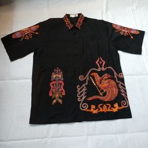 Aneka Batik Asian Tribal Boho Hawaiian Short Sleeve Button Down Shirt 3XL